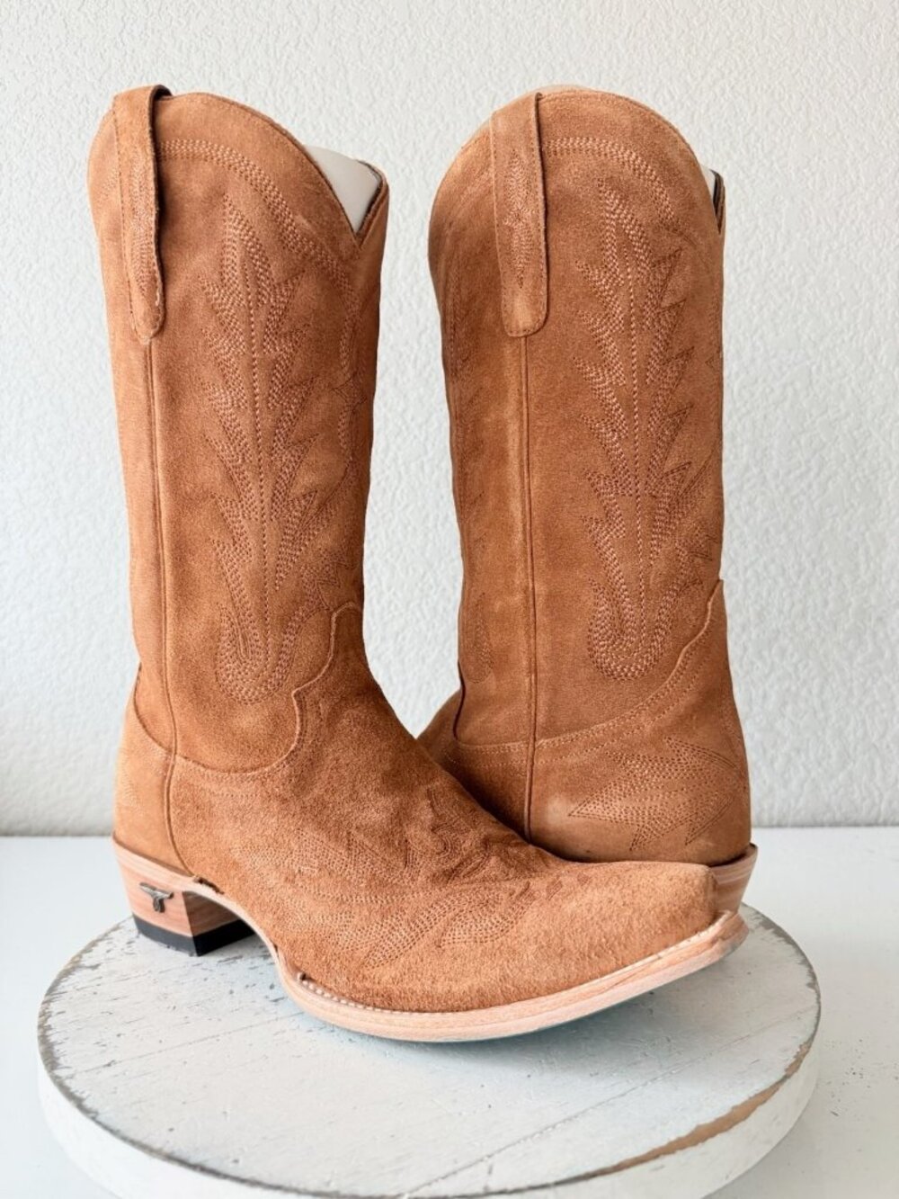Lane LEXINGTON Latte Suede Cowboy Boots Womens 10 Western Mid Calf Tall Snip Toe